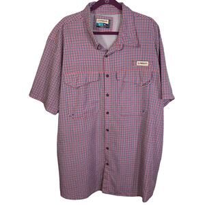 Magellan Outdoors Fishing Shirt 3XL Red Blue Check Vented Short Sleeve